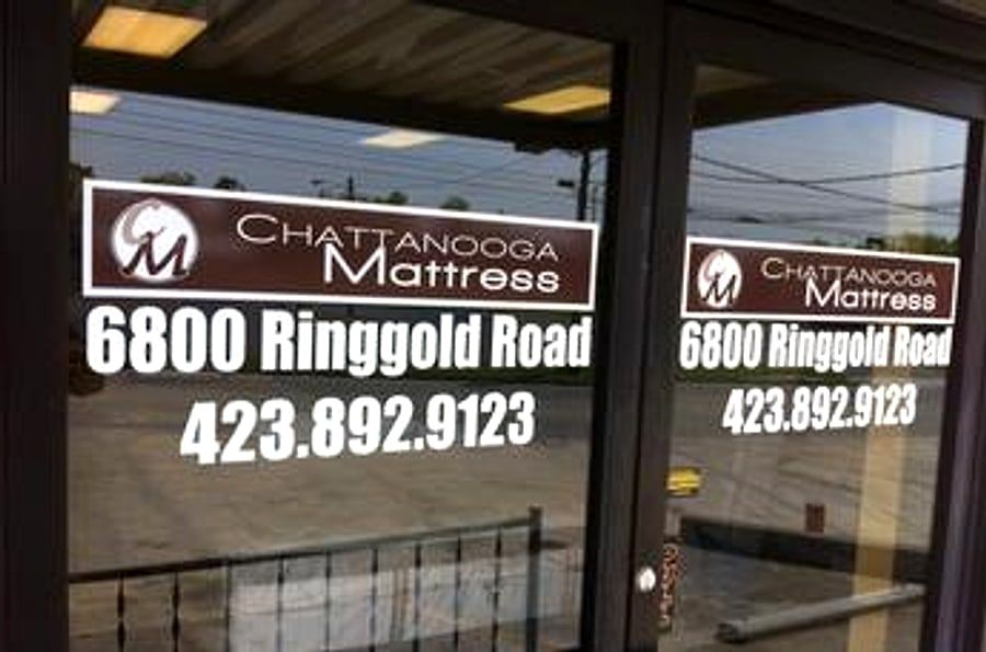 Chattanooga Mattress & Futon storefront door with address and phone, 6800 Ringgold Road