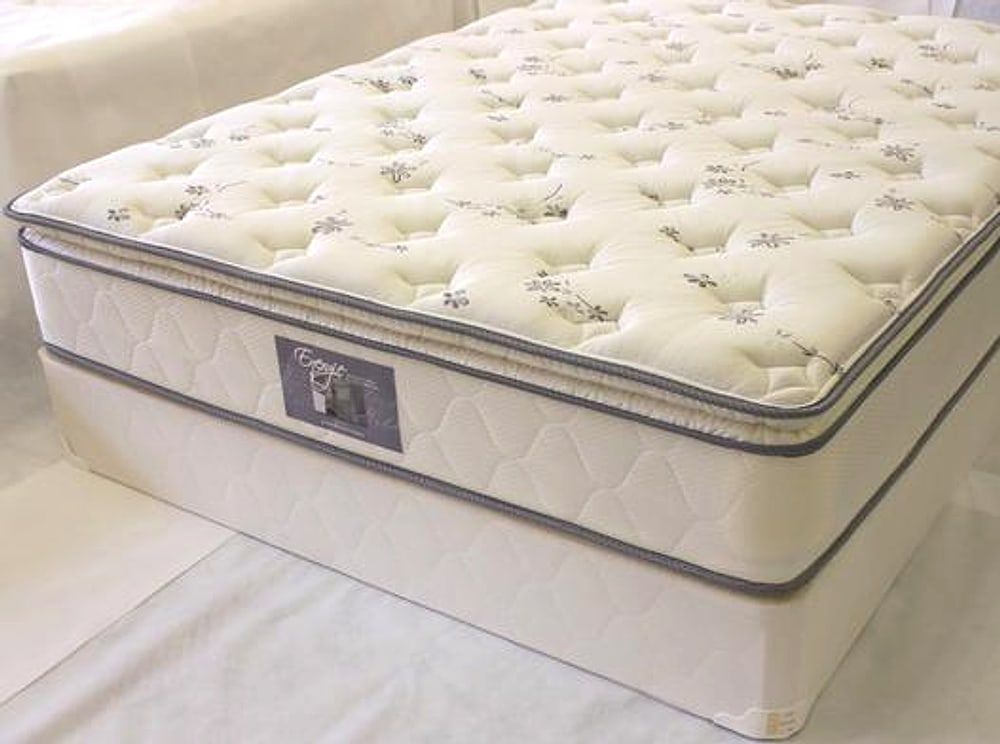 A plush name-brand pillowtop mattress set on the Chattanooga Mattress & Futon showroom floor